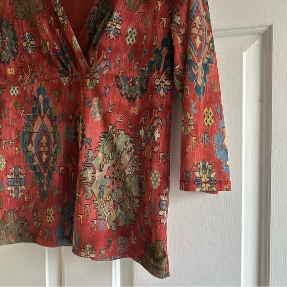 Chaps Y2K Babydoll Women’s XL Mesh Aztec Tribal Print Top Stretch Boho Fairy - Picture 2 of 8